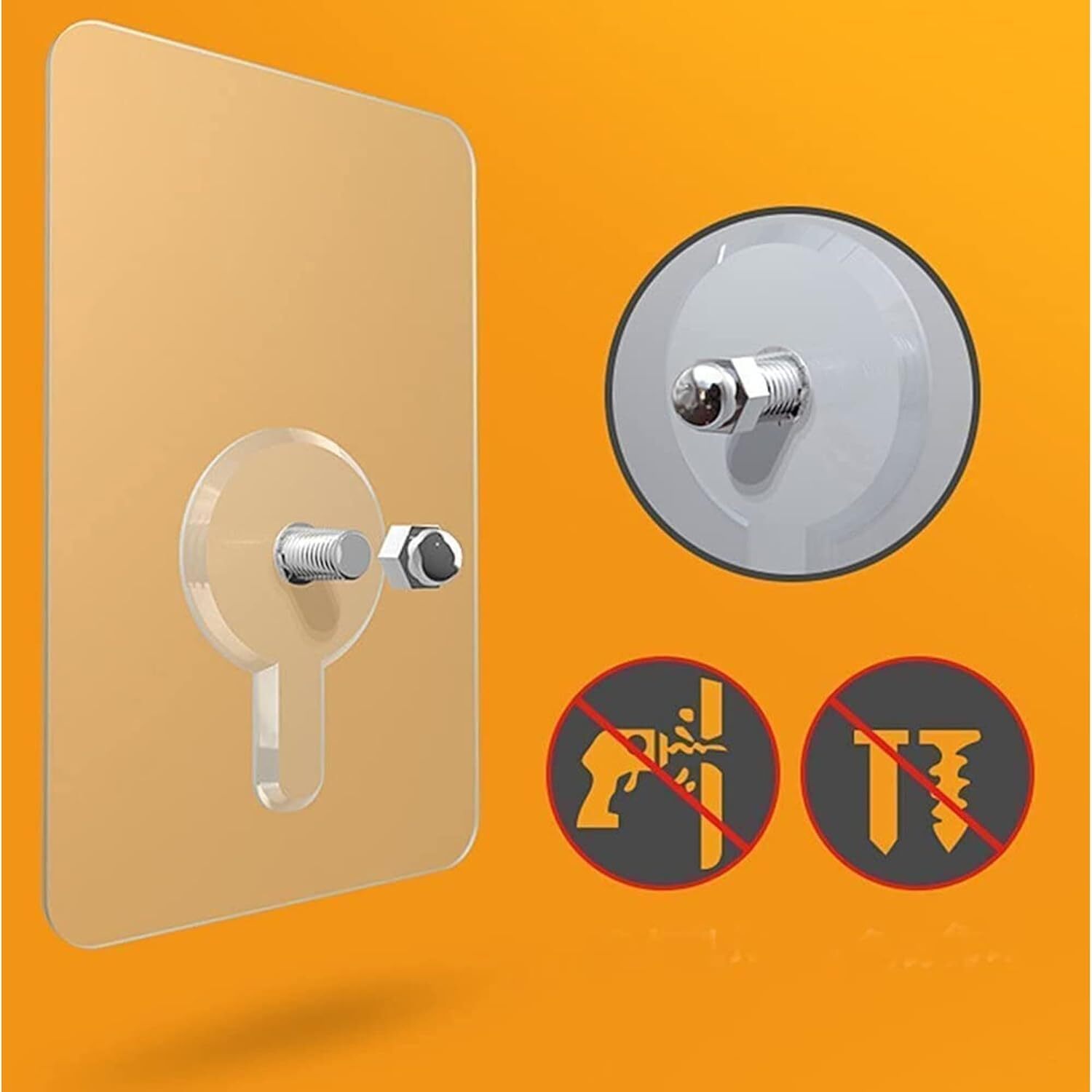 Self-adhesive Waterproof Hook - Stainless Steel, Transparent Design | Reusable, Damage-free, Multi-surface Utility For Home And Bathroom Use