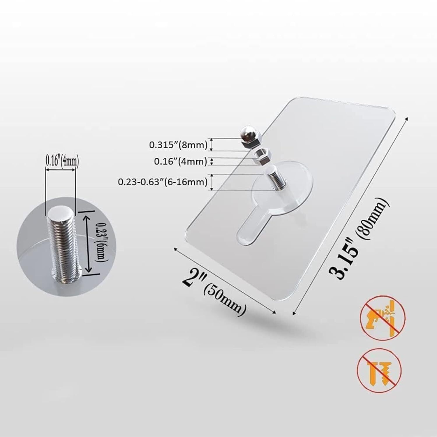Self-adhesive Waterproof Hook - Stainless Steel, Transparent Design | Reusable, Damage-free, Multi-surface Utility For Home And Bathroom Use