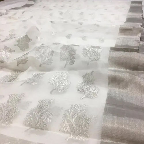 Party Wear White Katan Silk Saree