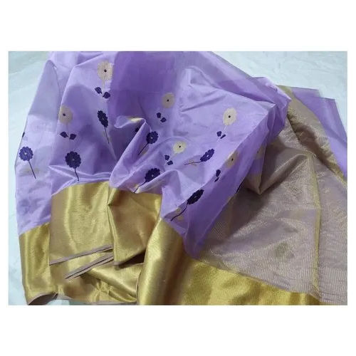 Party Wear Purple Pattu Silk Saree - Pattern: Embroidered