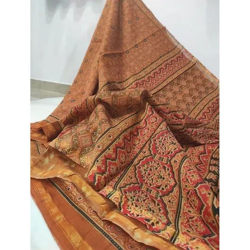 Ajrakh Printed Chanderi Silk Saree