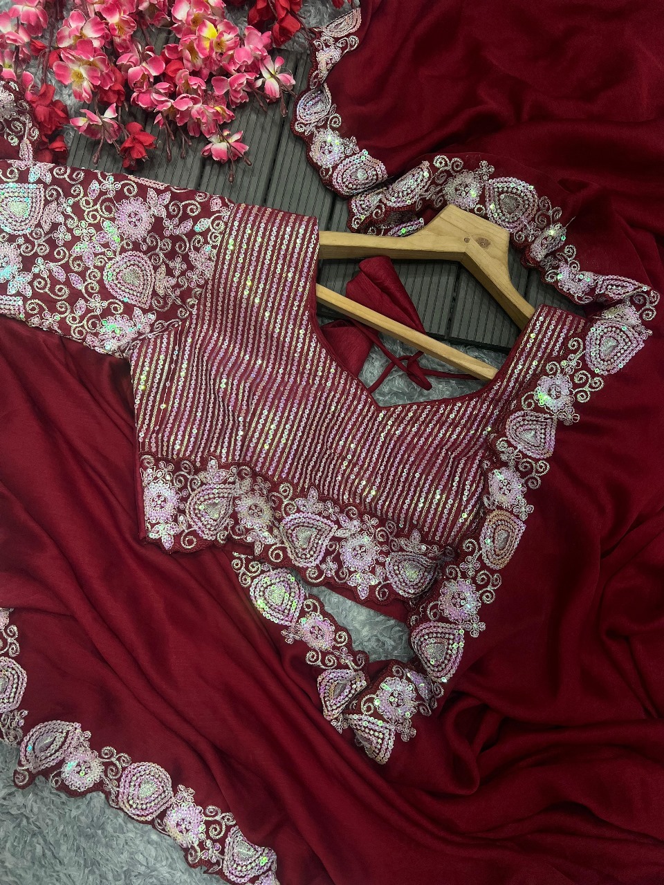 Pure Soft Black Rangoli Silk Saree - Color: Marron