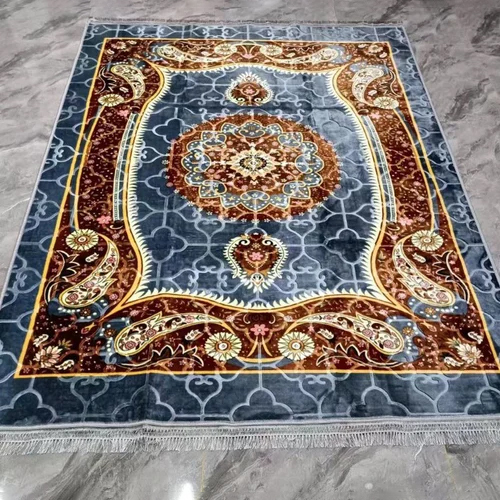 Blue Designer Velvet Floor Carpet