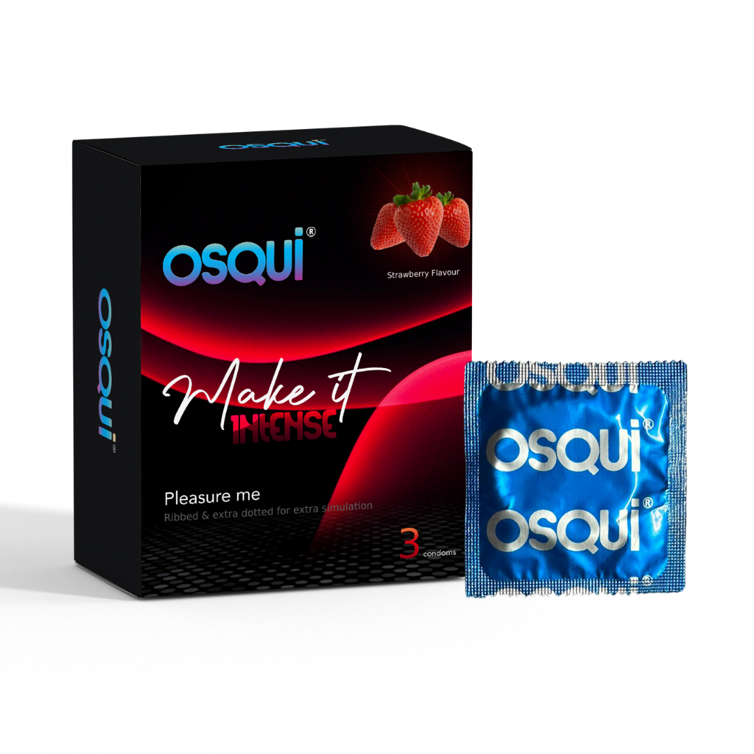 Osqui Make It Intense Strawberry Flavoured Condoms, Pack of 10