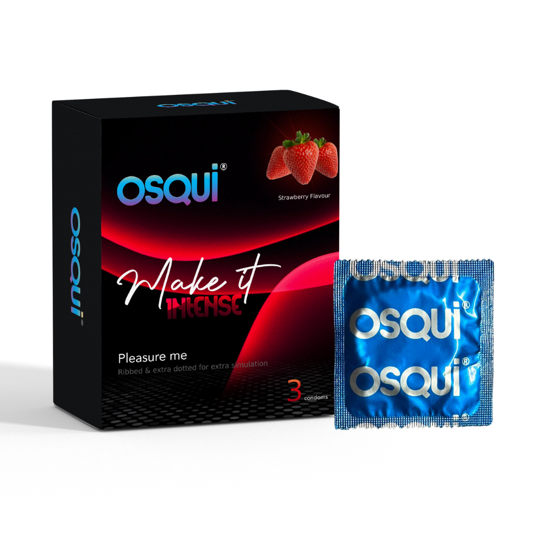 Osqui Make It Intense Strawberry Flavoured Condoms, Pack Of 10 - Color: Natural