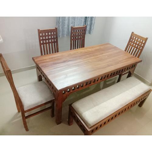 6 सीटों के लिए टीक लकड़ी की डाइनिंग टेबल सेट