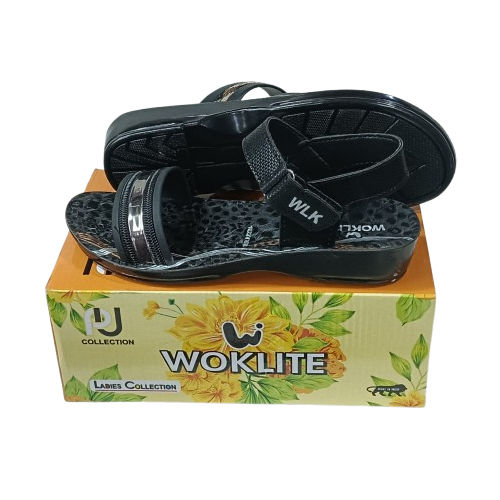 Simran Black Color Flat Ladies Slipper - Material: Rubber