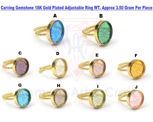 Carving Gemstone With 18K Gold Plated Handmade Adjustable Ring