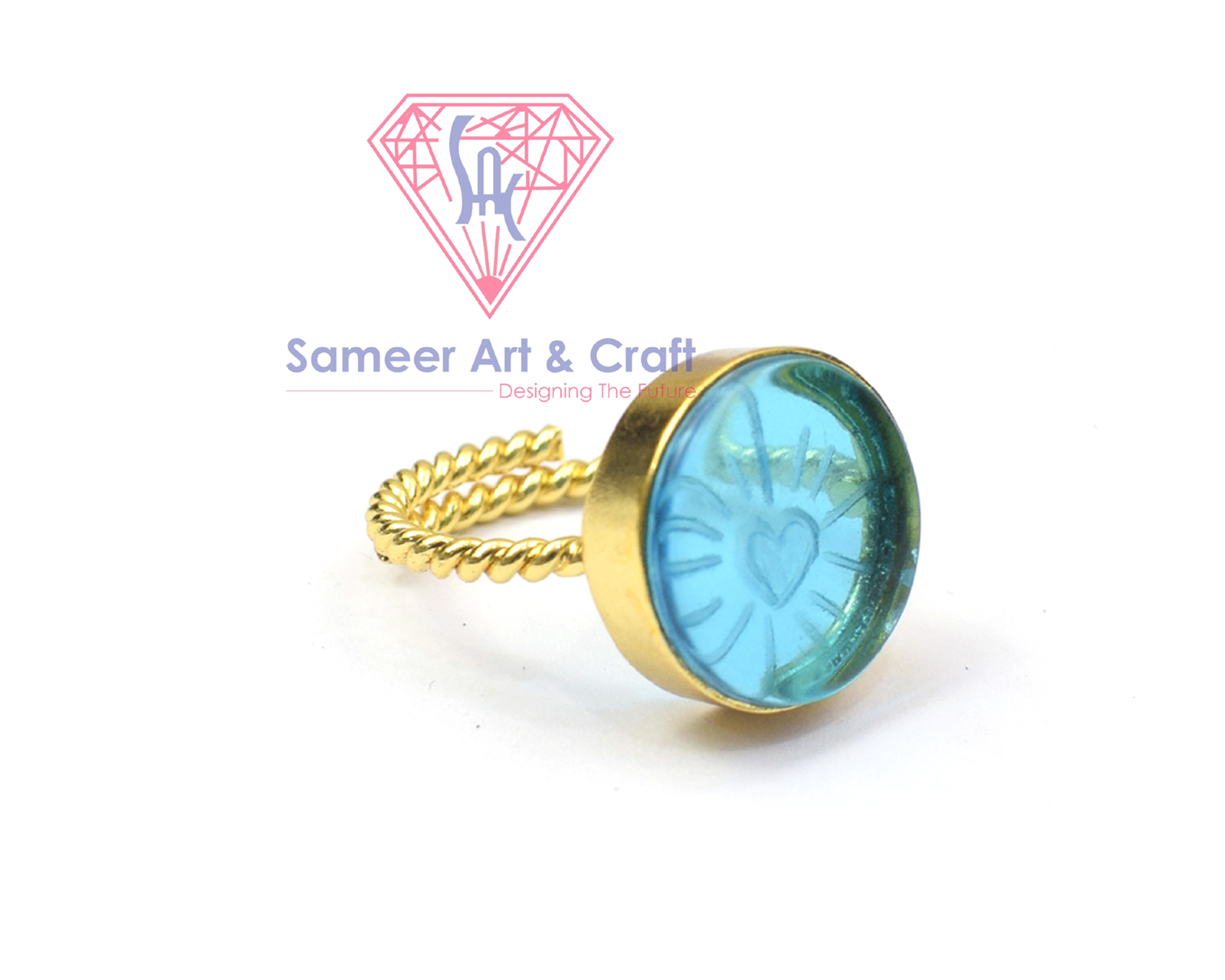 Carving Gemstone With 18k Gold Plated Handmade Adjustable Ring - Shape: Round