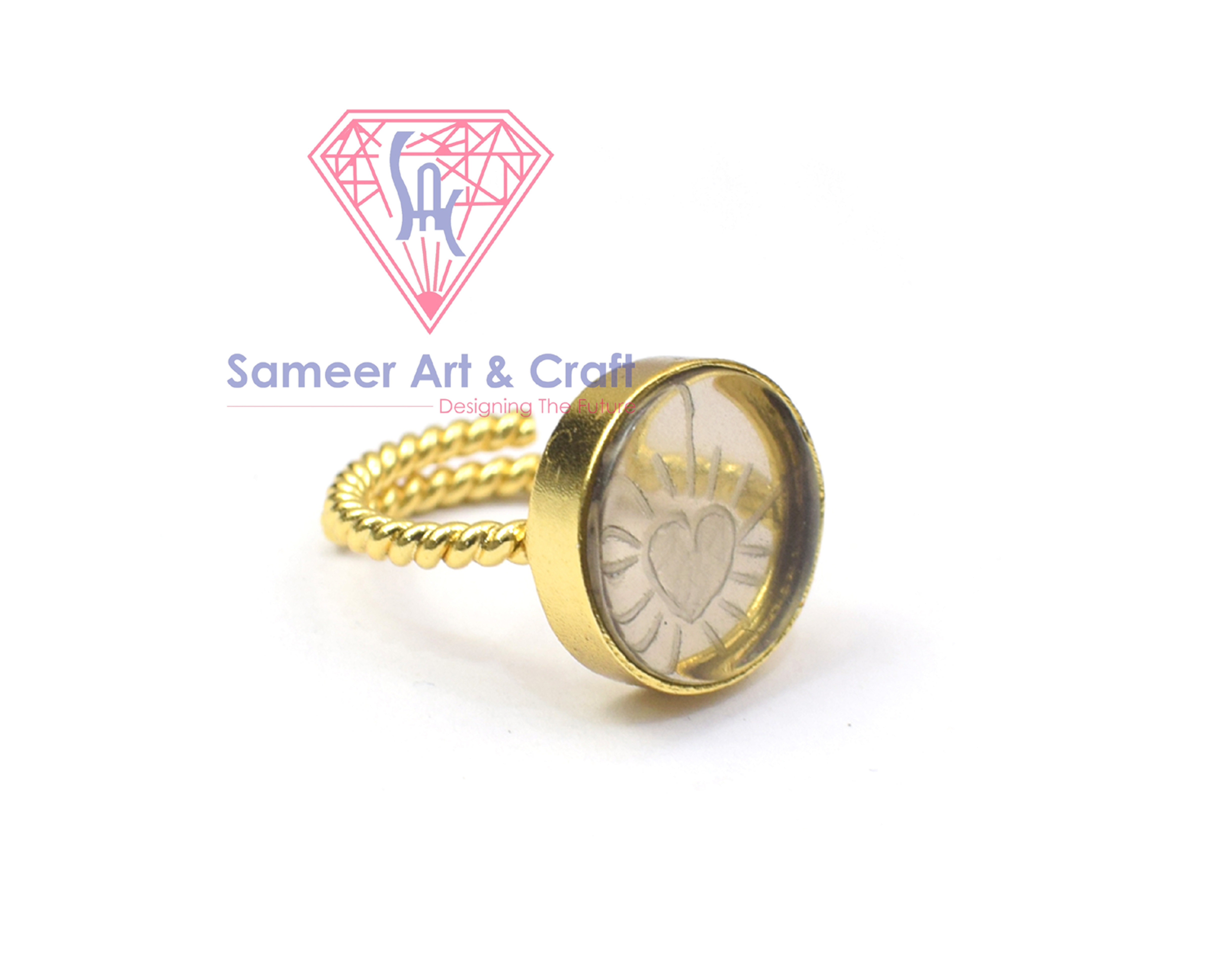 Carving Gemstone With 18k Gold Plated Handmade Adjustable Ring - Shape: Round