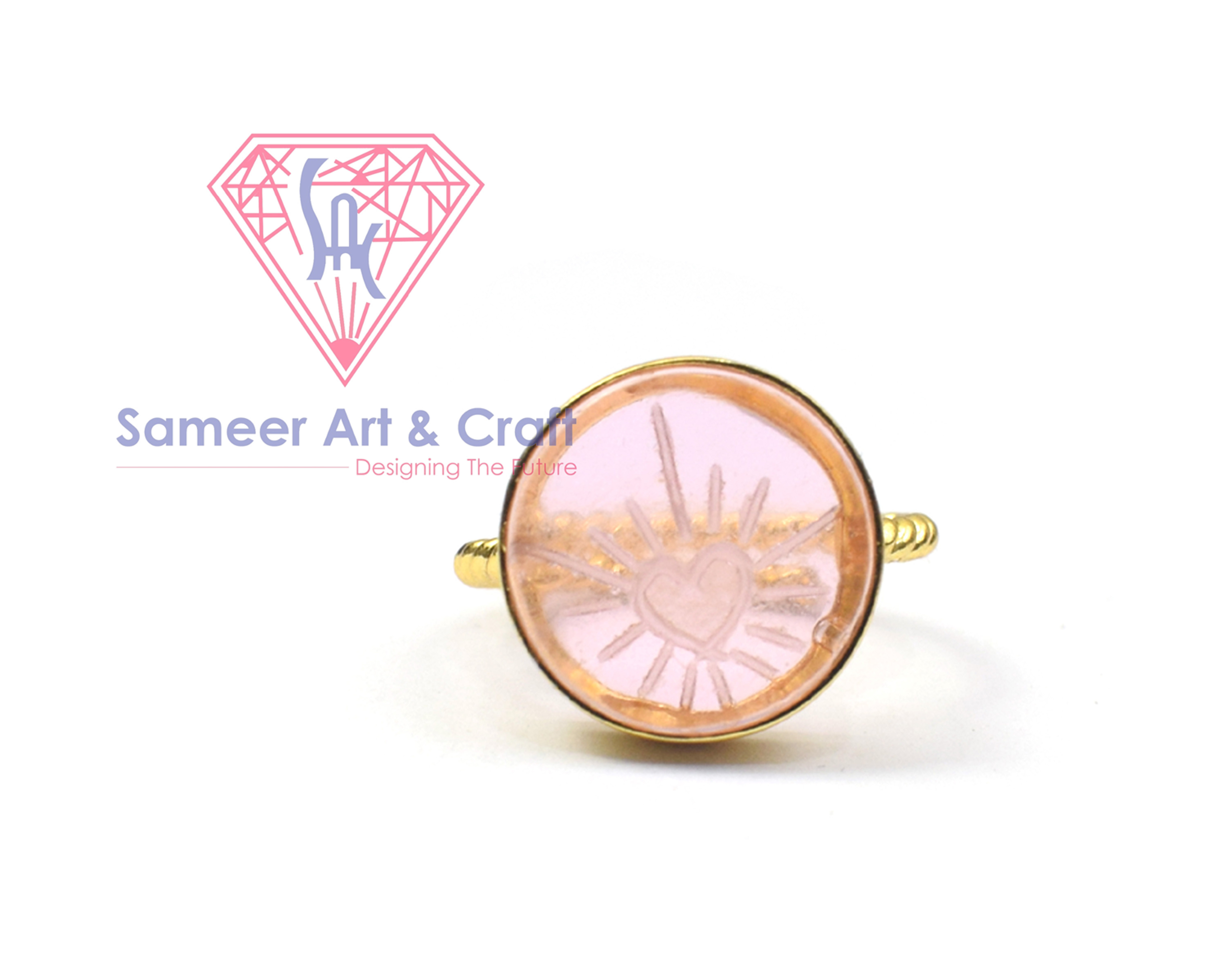 Carving Gemstone With 18k Gold Plated Handmade Adjustable Ring - Shape: Round