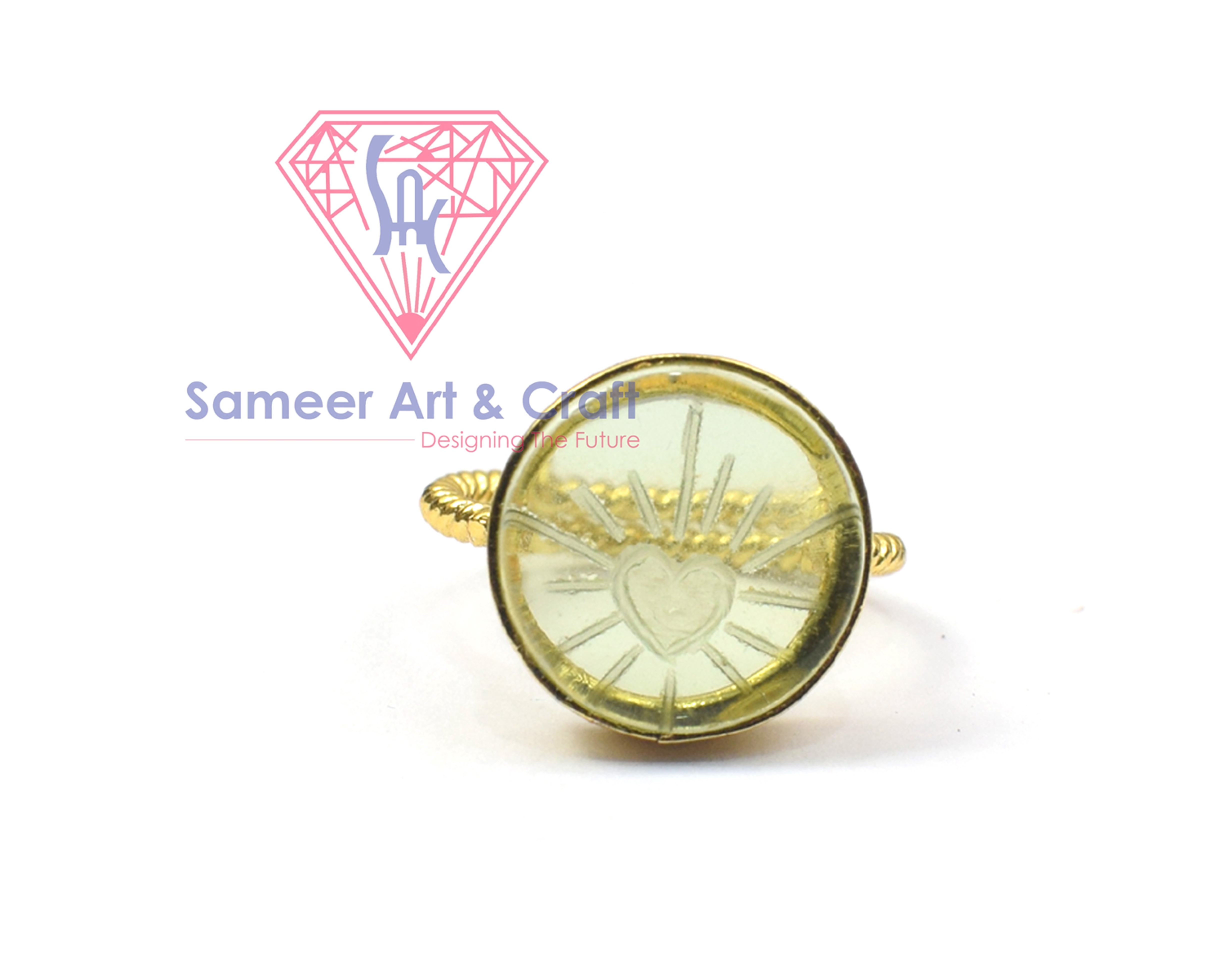 Carving Gemstone With 18k Gold Plated Handmade Adjustable Ring - Shape: Round