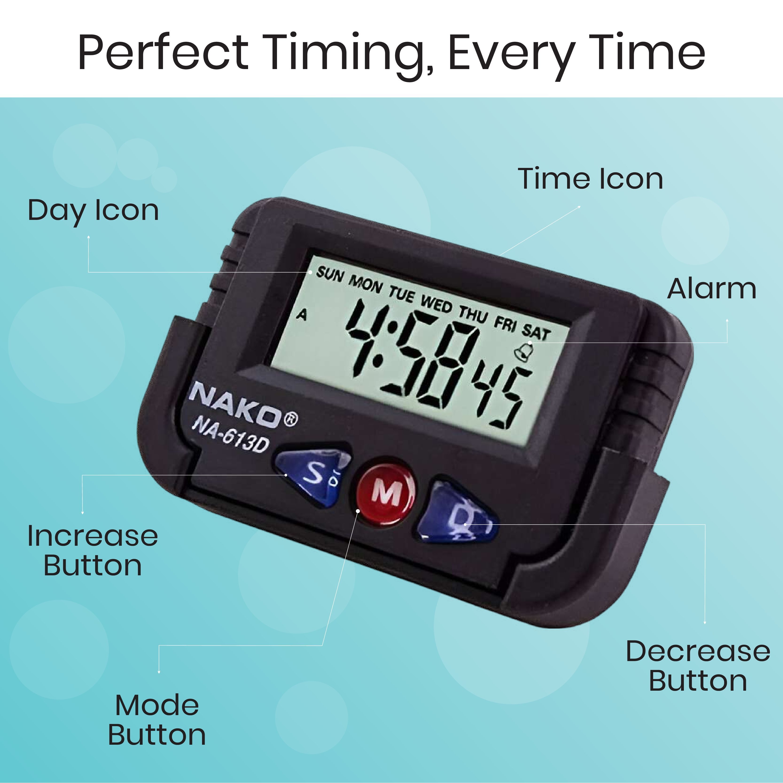 Digital Stop Watch - Plastic Material, 7.4x4.6x2.8 Centimeters Dimensions, Black Color, Standard Rectangle Design