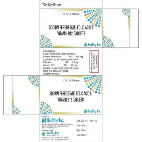 Sodium Feredetate Folic Acid And Vitamin B12 Tablets - Drug Type: General Medicines