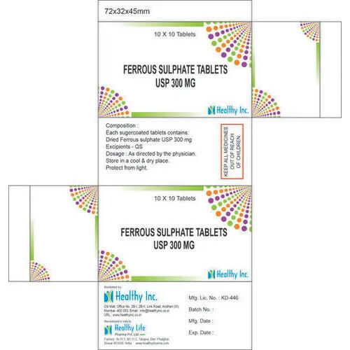 300 Mg Ferrous Sulphate Tablets Ip - Drug Type: General Medicines