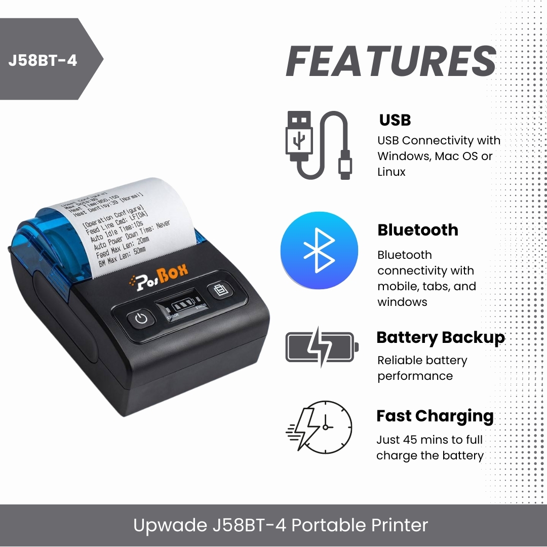 58mm Wireless Portable Thermal Receipt Printer Size: Different Available