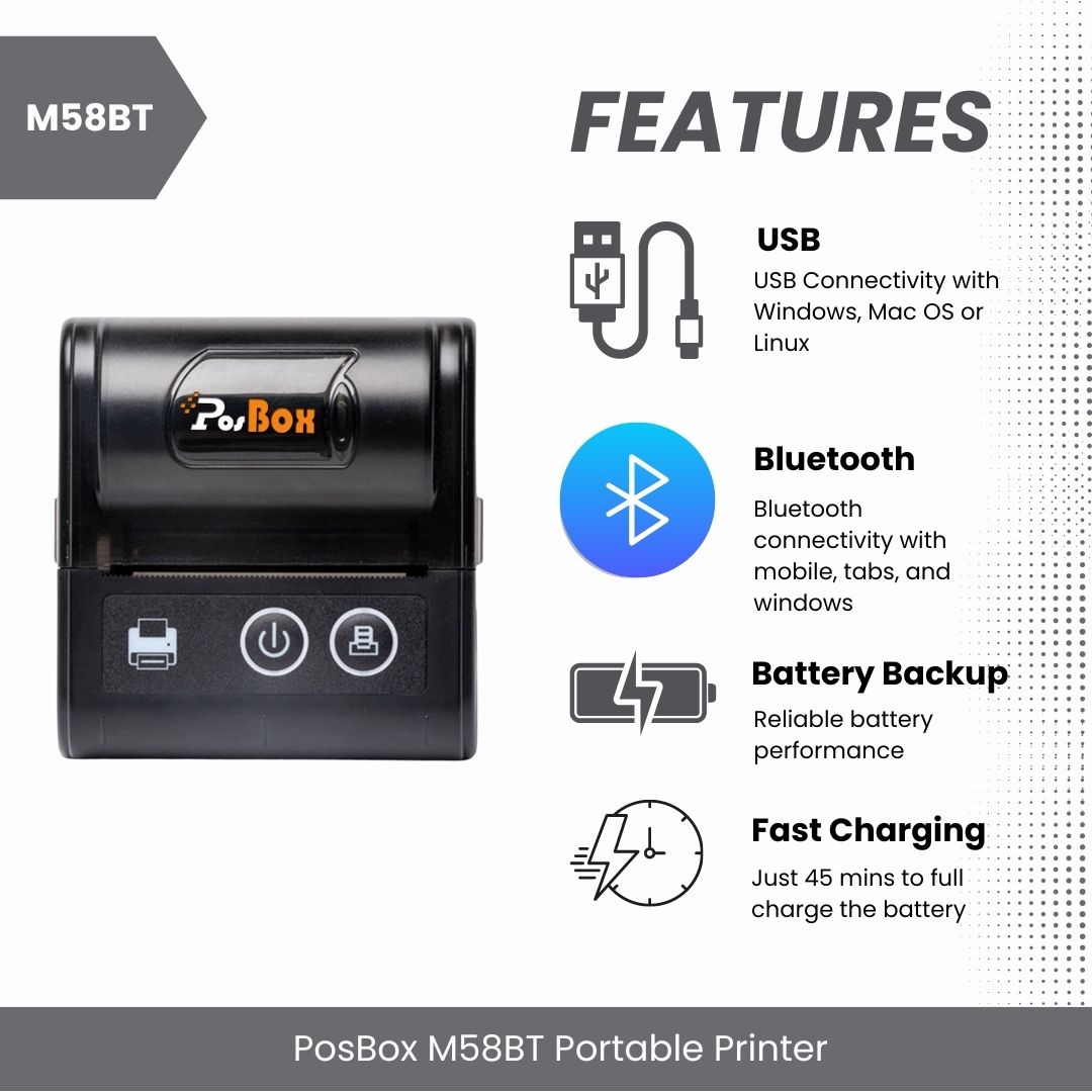 Thermal Receipt Usb Printer Usb With 2600mah Battery Size: Different Available