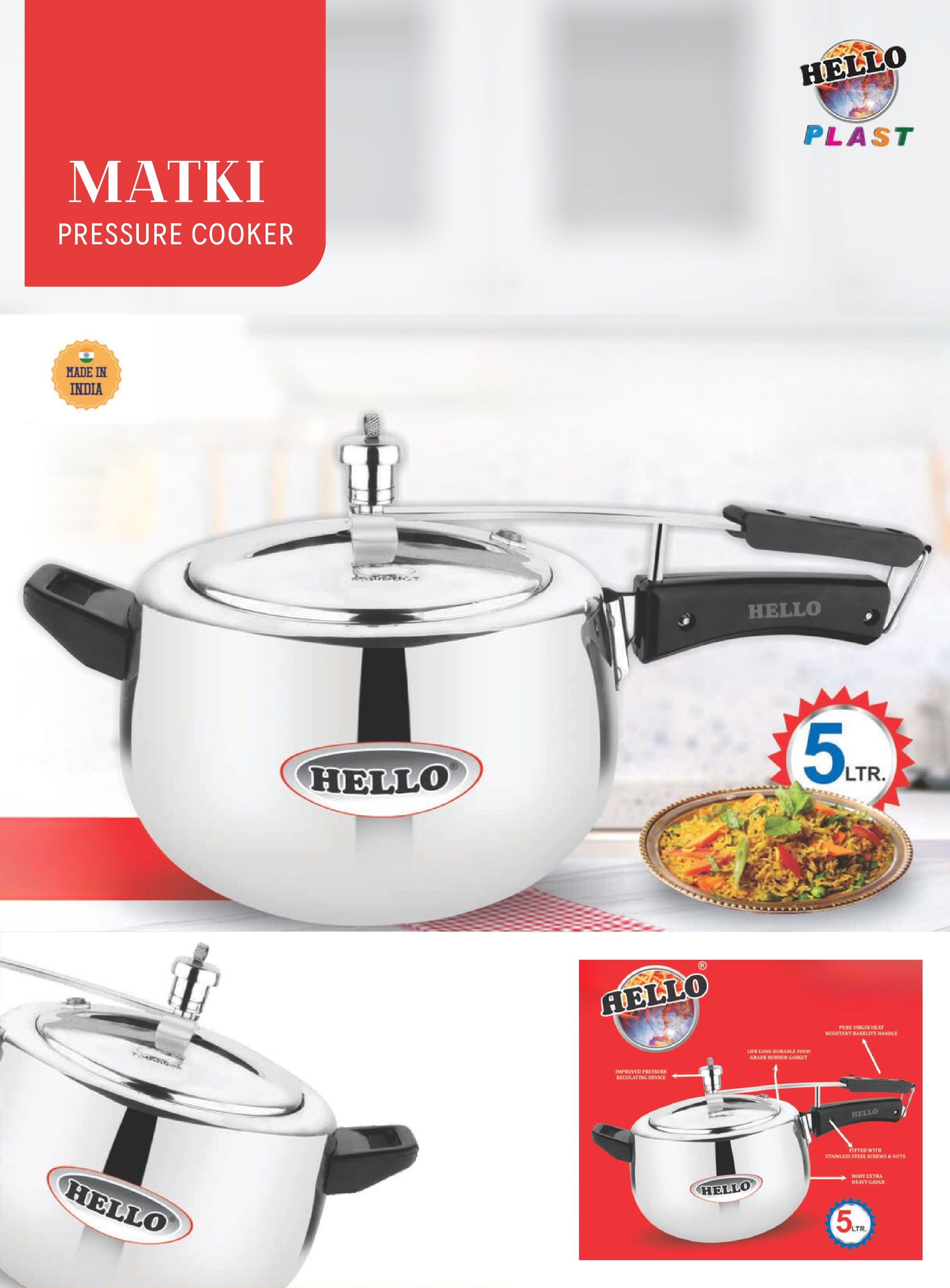 Matki Pressure Cooker - Aluminum 2-12 Capacity | Stylish Silver Gas Cooker For Modern Professionals