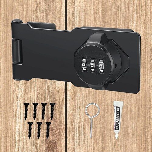 Mitsico Household Cabinet Password Hasp Locks, Cabinet Door Combination Lock, Door Security Slide Latch Lock for Small Doors, Cabinets, Barn Door, Bathroom, Outdoor, Garden (Black)