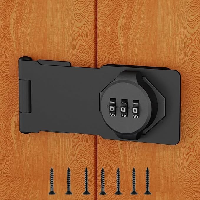 Mitsico Cabinet Password Hasp Locks - Stainless Steel Free Size Black | Versatile Security For Cabinets Barn Doors Easy Installation No Key Needed