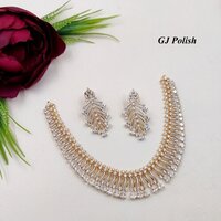 New Glamorous American Diamond Necklace Set - Zircon, Copper Alloy, Stunning White Polish | Elegant For Weddings, Parties, Anniversaries, Thoughtful Gift