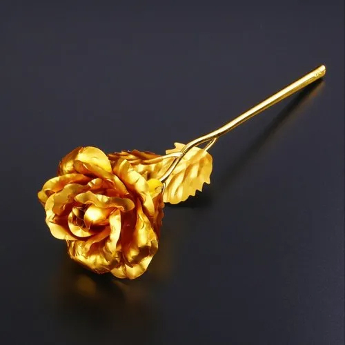Romantic Love Valentine Golden Rose Gift - Foil Material, Decorative Design, Golden Color | Customizable Logo or Message, Elegant Packaging