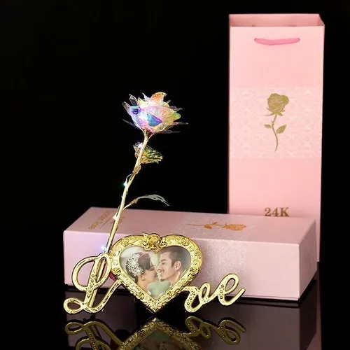 Rainbow Rose Flower 24K Great Gift - Foil Material, 25cm Length x 8cm Width, Multi-Colored | Handcrafted, Customized Logo, Decorative Gift