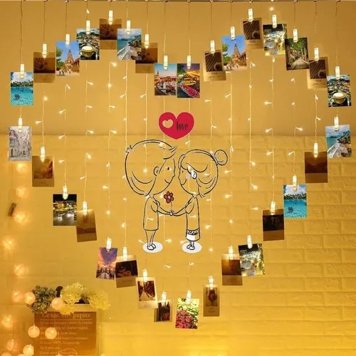 LED Photo Clip Remote String Lights Fairy Twinkle String Lights - Plastic, 10 Feet Long, Warm Yellow Color | Customized Logo, Easy Remote Control