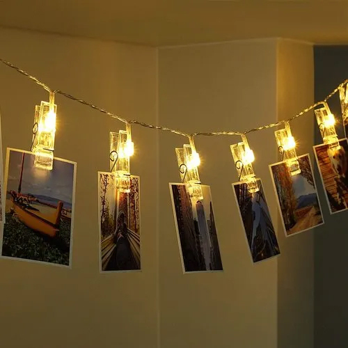 Photo Clip LED String Lights - PVC Material, 10 Feet Length, White Color | Customizable Logo, Easy Installation, Warm Glow