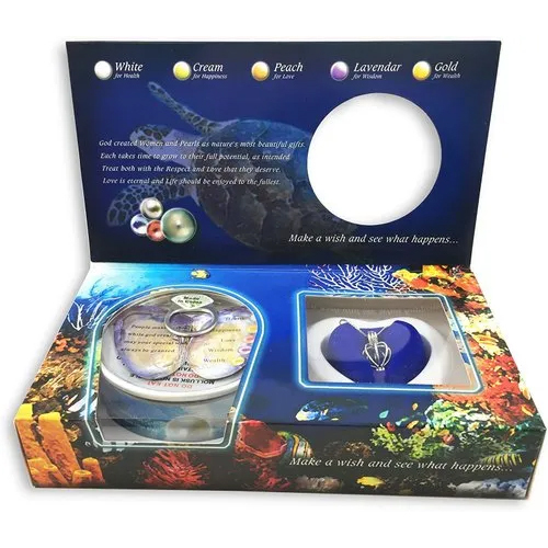 Harvest Your Own Pearl-Love Wish Pearl Kit - Blue Rectangular Box, Customized Logo , Genuine Pearl Harvesting Experience with Necklace