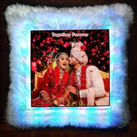 Square Shaped Personalized Led Fur Cushion - Color: White