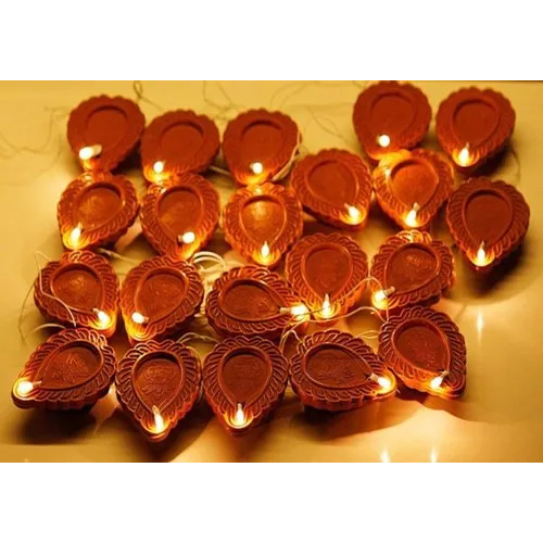Diya Candle String Lights Diwali Light - High-Quality Plastic, Round Shape, Warm LED Lighting, Brown Color | Traditional Festive Decoration for Indoors & Outdoors
