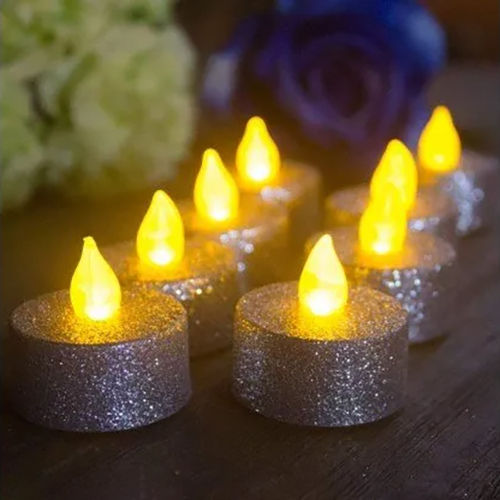 Led Flame-less Tealight Sliver Glitter Candles - Color: Silver