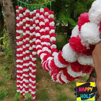 Marigold Flower Garland - Durable Plastic, 5 Feet Length | Red & White Color Combination, Includes Elegant Hanging Lanterns