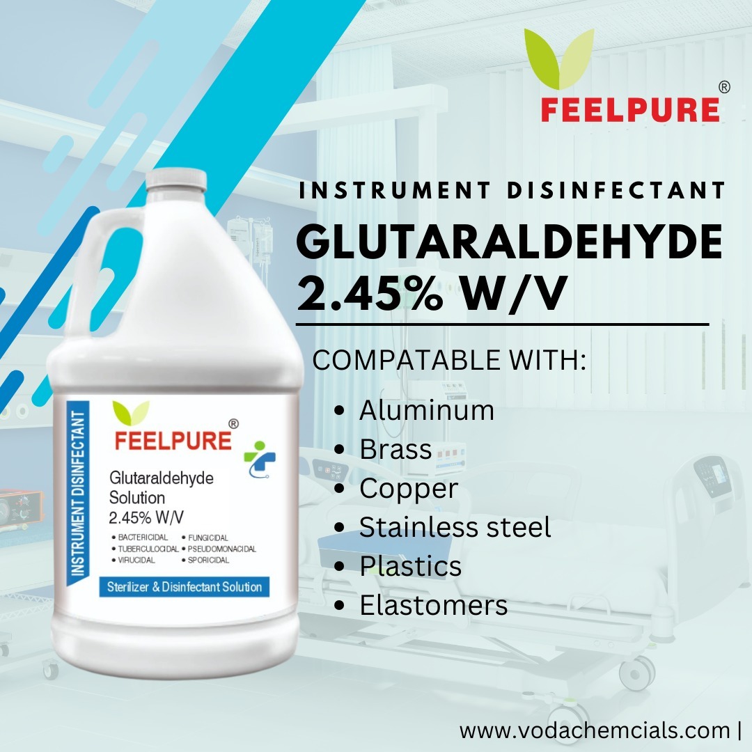Glutaraldehyde Solution 2.45% Instrument Disinfectant 1 Liter - 99% Purity, Medicine Grade Liquid, 2 Years Shelf Life, Efficient For Metal & Glass Instruments