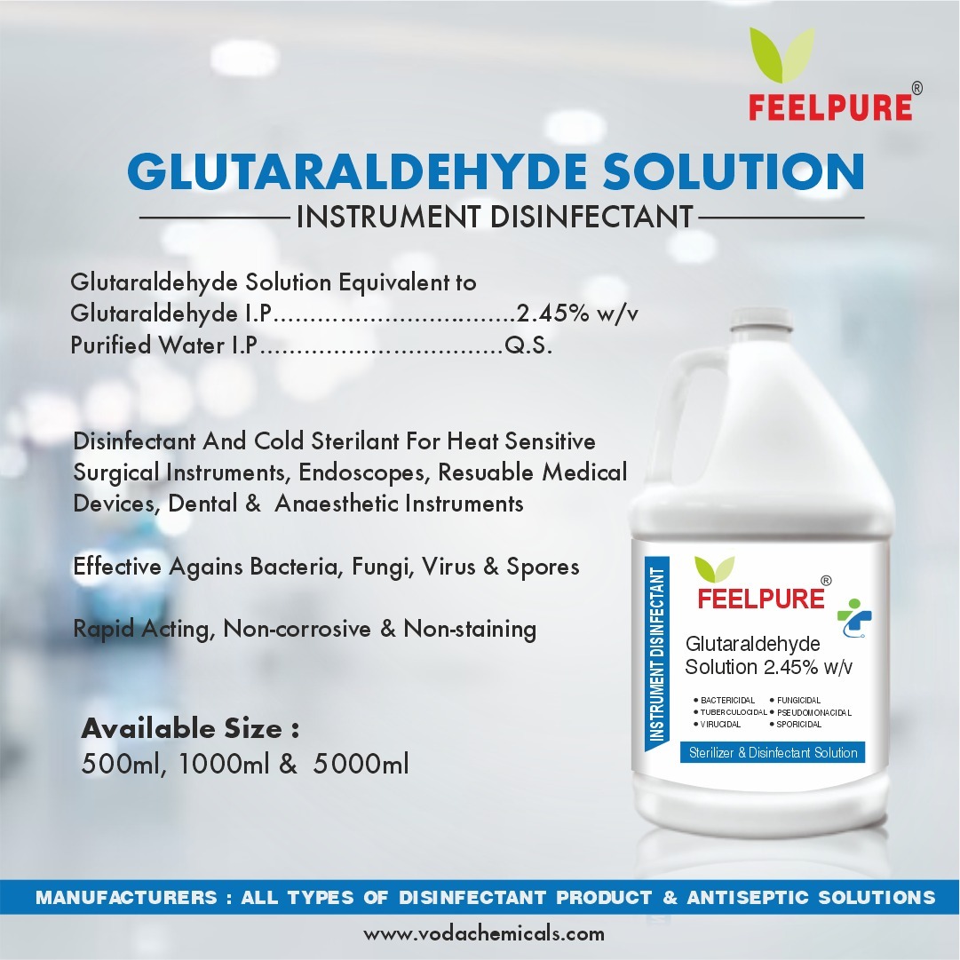 Glutaraldehyde Solution 2.45% Instrument Disinfectant 1 Liter - 99% Purity, Medicine Grade Liquid, 2 Years Shelf Life, Efficient For Metal & Glass Instruments