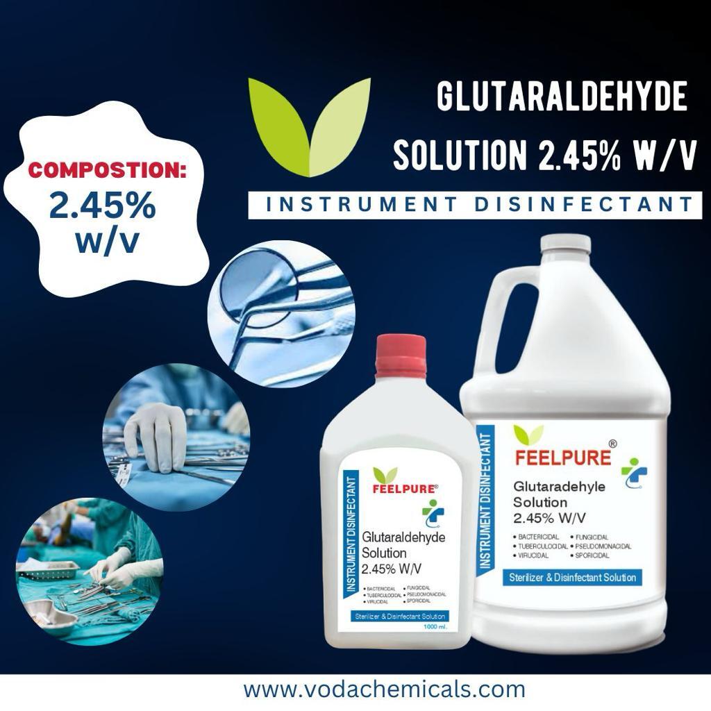 Glutaraldehyde Solution 2.45% Instrument Disinfectant 1 Liter - 99% Purity, Medicine Grade Liquid, 2 Years Shelf Life, Efficient For Metal & Glass Instruments