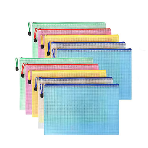 Pvc Mesh Linen Pencil Bag For School And Office Use - Color: Multicolor