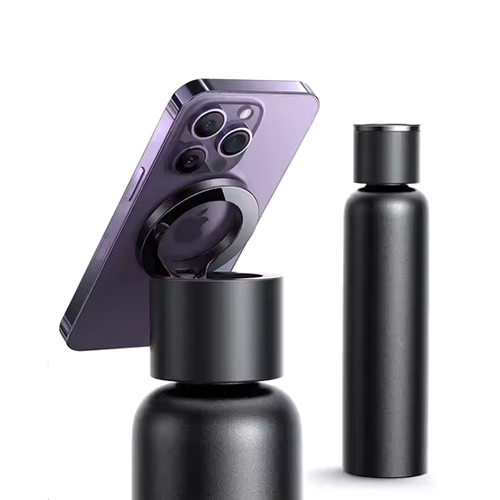 Customized Stainless Steel 24oz Water Bottle With Phone Holder For Sports And Gym - Color: Black