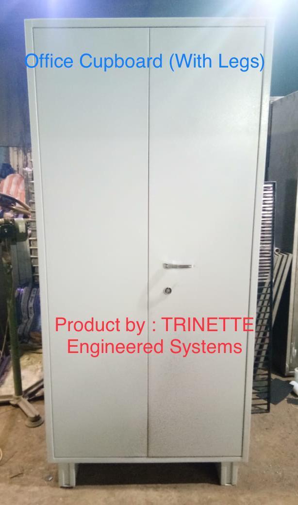 Office Cupboard - Ms Crca, Powder Coated Finish | 5 Compartments, Double Door, Key Lock, Grey Color