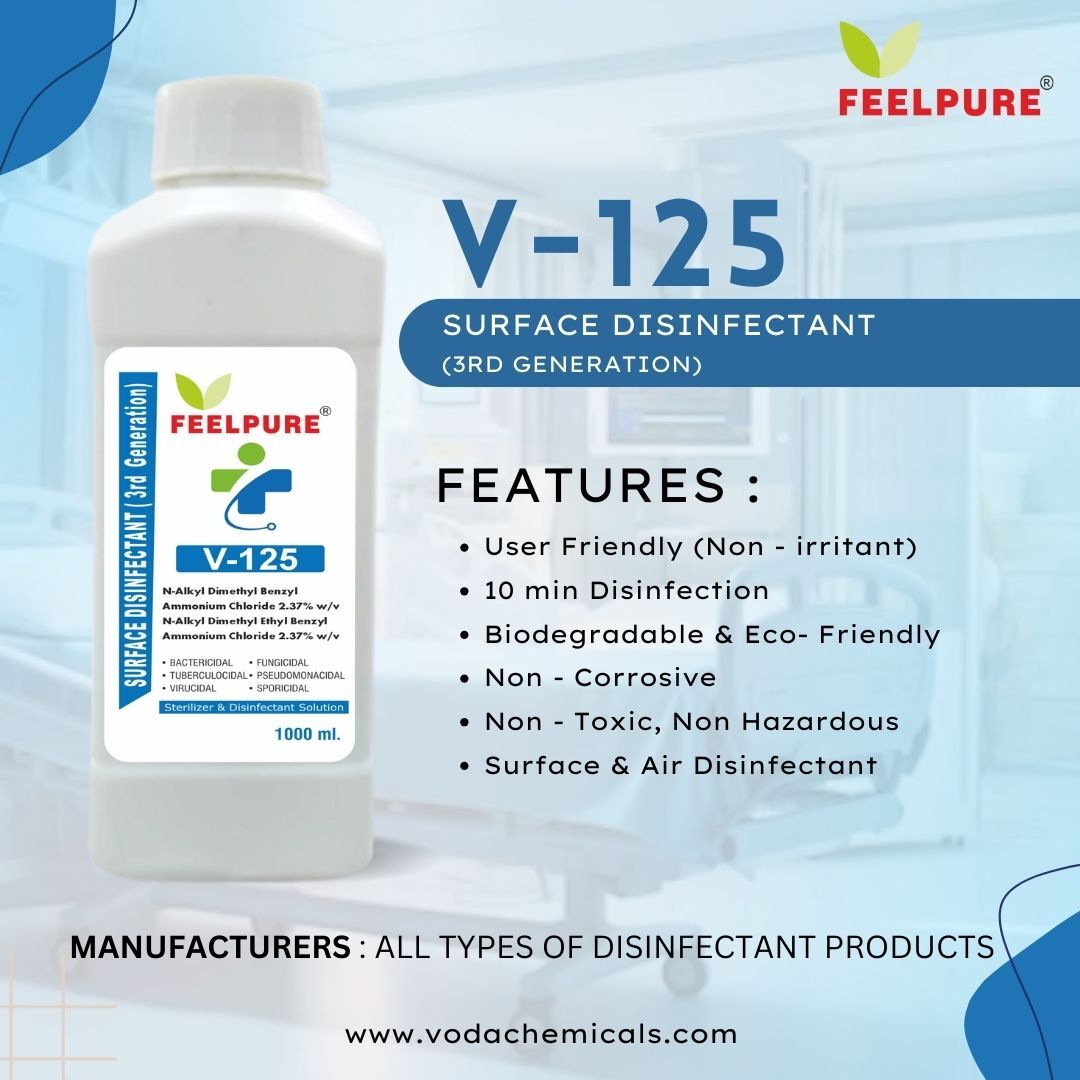 V-125 Alkyl Dimethyl Benzyl AmmoniumChloride2.37% Alkyl Diethyl Benzyl Ammonium Chloride 2.37% 3rd Generation 1 Liter Surface Disinfectant