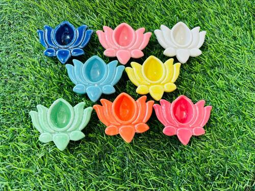 Ceramic Diya - Lotus Design, Multi-Colored Decorative Diwali Light