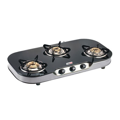 CS-3357 Crystal Plus Black Glass 3 Burner Gas Stove