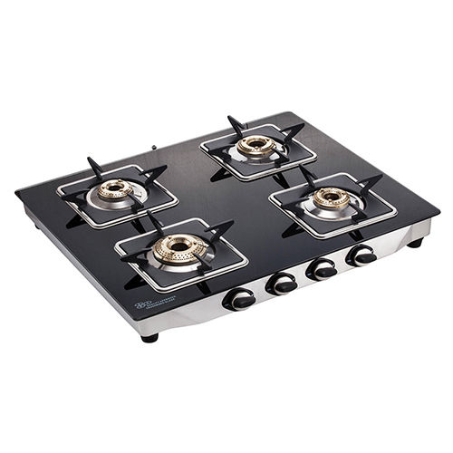 CS-4481 Crystal Chakor Black Glass 4 Burner Gas Stove