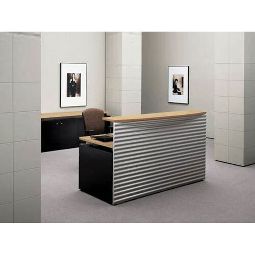 Office Reception Table - Wood & Metal, No Assembly Required, Brown & White Finish, Polished Glamour Design, Multifunctional Elegant Style