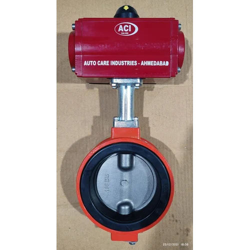 Butterfly Valve With Pneumatic Actuator - Color: Red