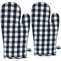 Yarn Dyed Oven Mitts - Cotton, 18 X 32cm | Multicolor Check Pattern, Warranty Included For Enhanced Kitchen Safety