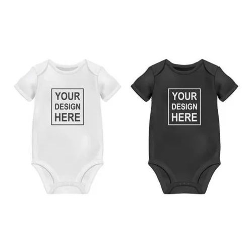 Printed Cotton Baby Bodysuits - Color: White