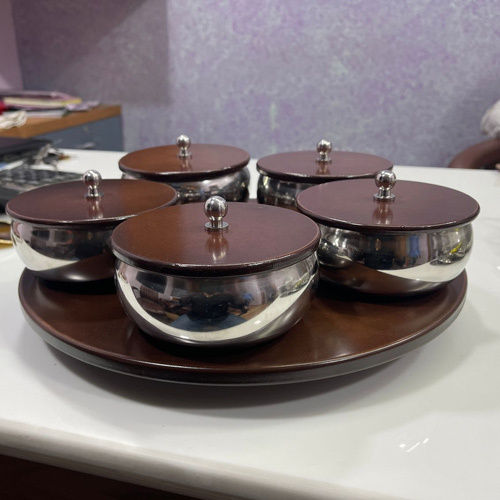 Steel Handi Set With Wooden Lid - Color: Various Available