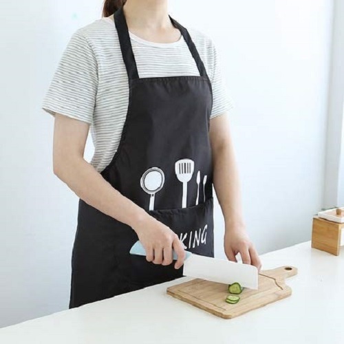 Mitsico Chef Apron - Composite Fabric, Normative Size, Black Color | Waterproof, Breathable, Wrinkle-proof With Handy Pocket & Floral Duster Cloth